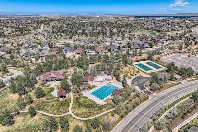 24487 E Frost Dr, Aurora, CO 80016 - aerial perspective of suburban area featuring a pool