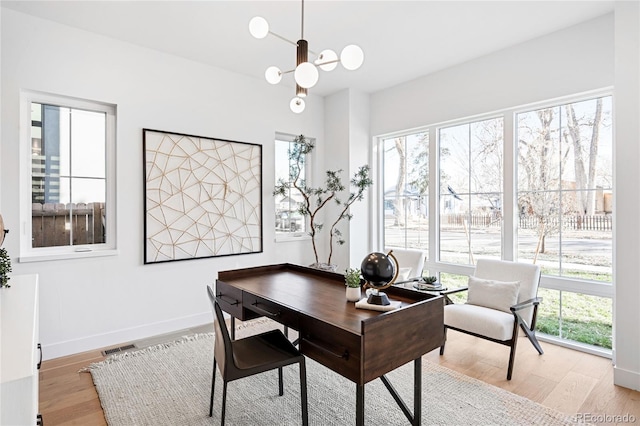 office space featuring light hardwood / wood-style flooring