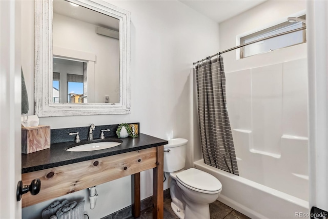 485 E Arkansas St, Buena Vista, CO 81211 - bathroom with toilet, shower / bath combo, tile patterned flooring, and vanity