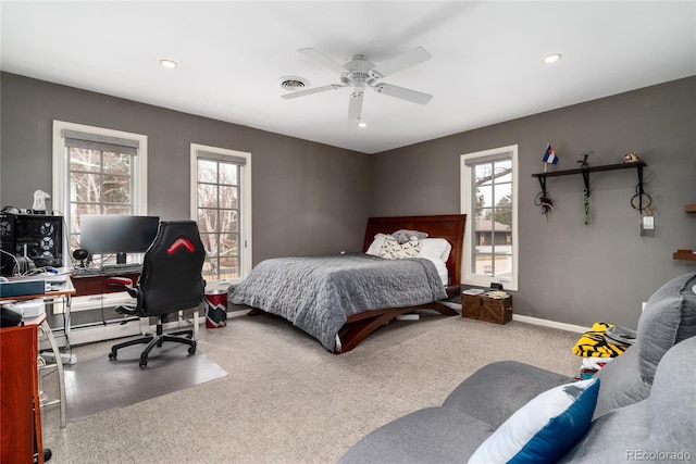 4 Cherry Hills Farm Dr, Cherry Hills Village, CO 80113 - carpeted bedroom featuring a desk, multiple windows, recessed lighting, baseboards, and a ceiling fan