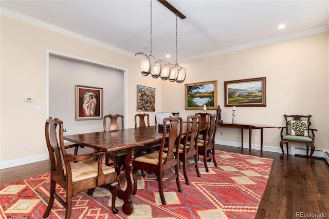 4 Cherry Hills Farm Dr, Cherry Hills Village, CO 80113 - dining area featuring ornamental molding, dark wood-type flooring, baseboards, and recessed lighting