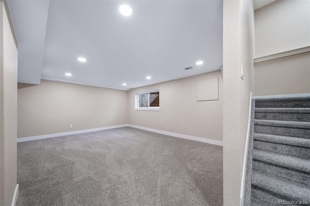 basement featuring carpet floors