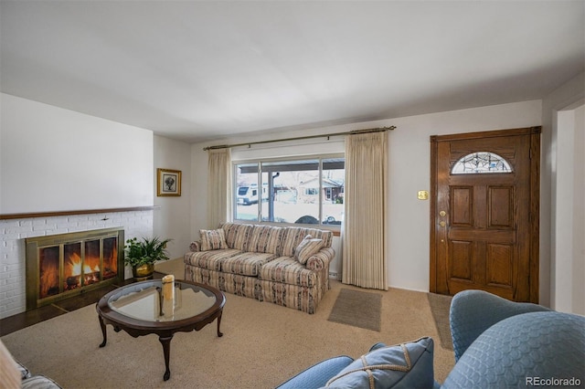 living area with a fireplace