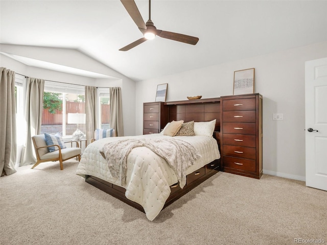 9464 E Aspen Hill Pl, Lone Tree, CO 80124 - bedroom featuring lofted ceiling, light carpet, a ceiling fan, and access to exterior