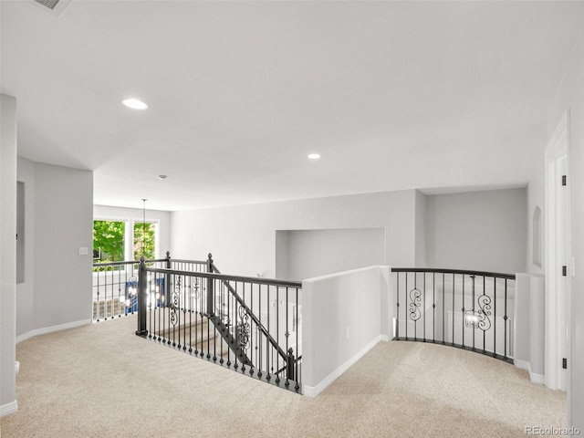 9464 E Aspen Hill Pl, Lone Tree, CO 80124 - hall featuring an upstairs landing, carpet floors, and recessed lighting