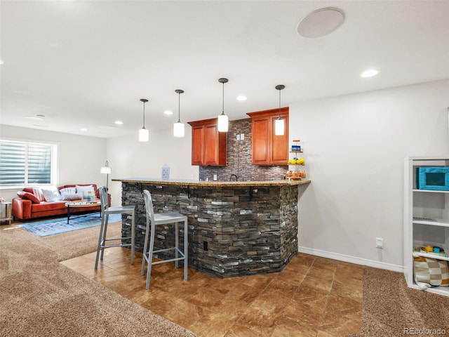 9464 E Aspen Hill Pl, Lone Tree, CO 80124 - bar featuring recessed lighting, decorative light fixtures, and carpet floors