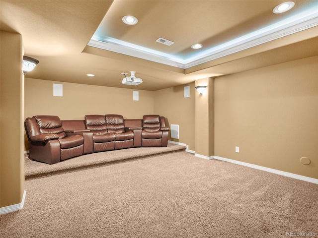 9464 E Aspen Hill Pl, Lone Tree, CO 80124 - cinema with carpet, a tray ceiling, and recessed lighting
