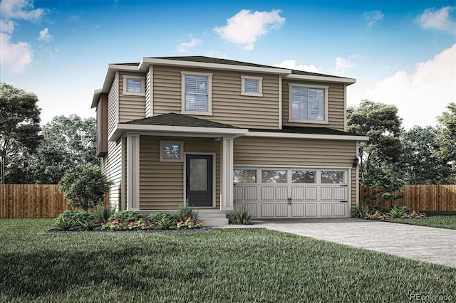 view of front of property featuring a garage and a front yard