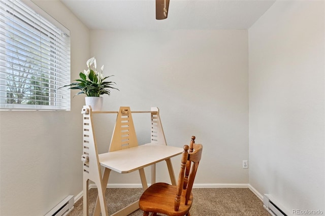 3715 Wolff St, Denver, CO 80212 - carpeted office space with baseboard heating, baseboards, and a ceiling fan