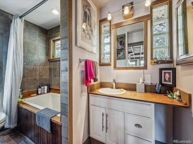 366 Houston St, Bailey, CO 80421 - full bath featuring vanity, toilet, and shower / bath combination with curtain