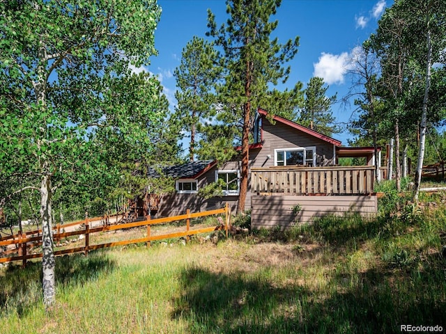 366 Houston St, Bailey, CO 80421 - back of property featuring fence and a wooden deck