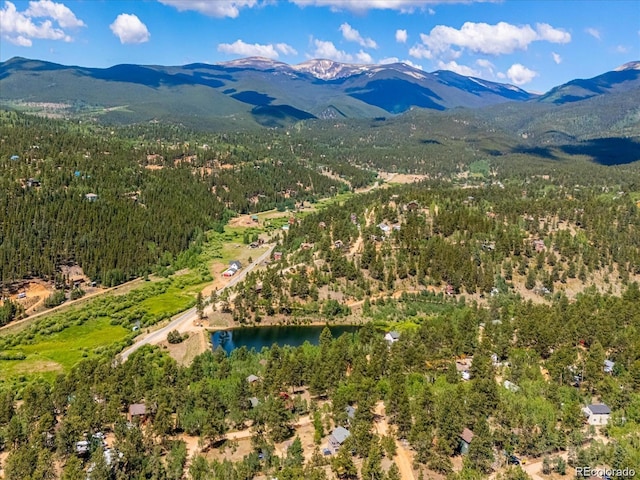 366 Houston St, Bailey, CO 80421 - drone / aerial view of a heavily wooded area and a water and mountain view