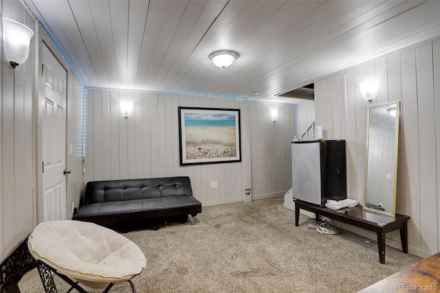 841 Crisman Dr Unit 9, Longmont, CO 80501 - living area featuring carpet floors, stairway, and wooden ceiling