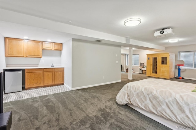 133 Wheat Ridge St, Palmer Lake, CO 80133 - bedroom featuring fridge, carpet flooring, and wet bar