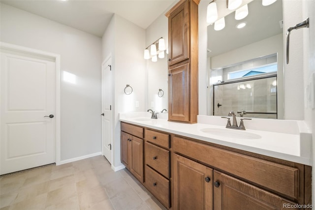 22384 E 49th Pl, Aurora, CO 80019 - bathroom with double vanity and a shower stall
