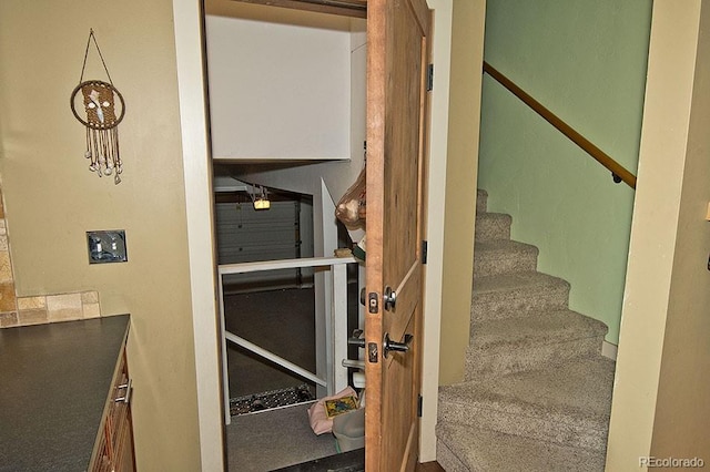 staircase with carpet flooring