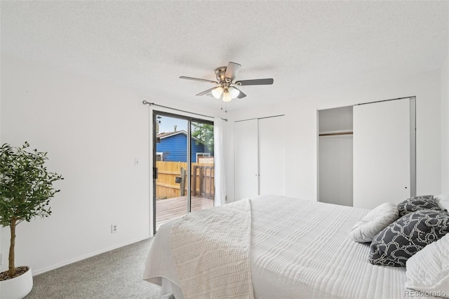 2393 E 90th Ave, Thornton, CO 80229 - carpeted bedroom featuring access to exterior, two closets, baseboards, a ceiling fan, and a textured ceiling