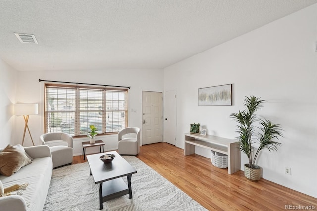 2393 E 90th Ave, Thornton, CO 80229 - living area with lofted ceiling, light wood-style floors, and a textured ceiling