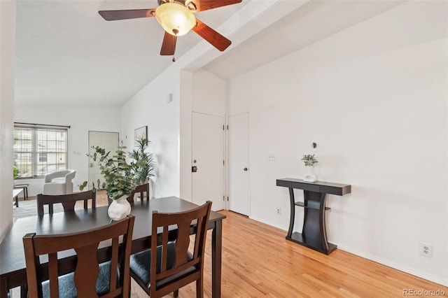 2393 E 90th Ave, Thornton, CO 80229 - dining area featuring vaulted ceiling, light wood-style floors, and ceiling fan
