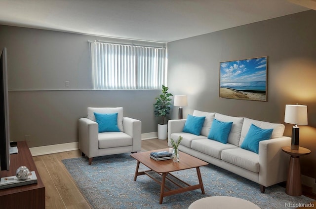 living area with wood finished floors and baseboards