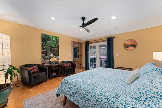 3313 Curtis St, Denver, CO 80205 - bedroom with access to exterior, wood finished floors, recessed lighting, and a ceiling fan