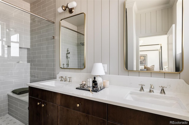 4131 Quivas St, Denver, CO 80211 - bathroom with double vanity and a tile shower