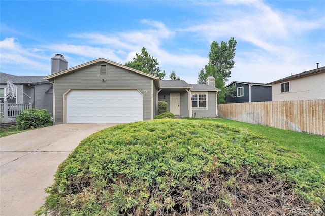 8479 Rabbitbrush Way, Parker, CO 80134 - single story home with an attached garage, driveway, and a chimney