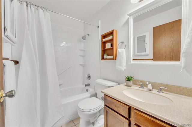 8479 Rabbitbrush Way, Parker, CO 80134 - full bath featuring vanity, shower / bathtub combination with curtain, and tile patterned flooring