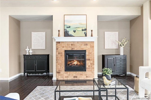27235 E Lakeview Pl, Aurora, CO 80016 - living area featuring dark wood-style floors, a fireplace, and recessed lighting