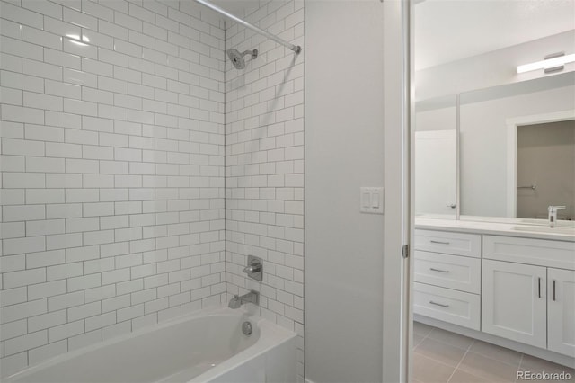 full bathroom with shower / tub combination, tile patterned floors, and vanity