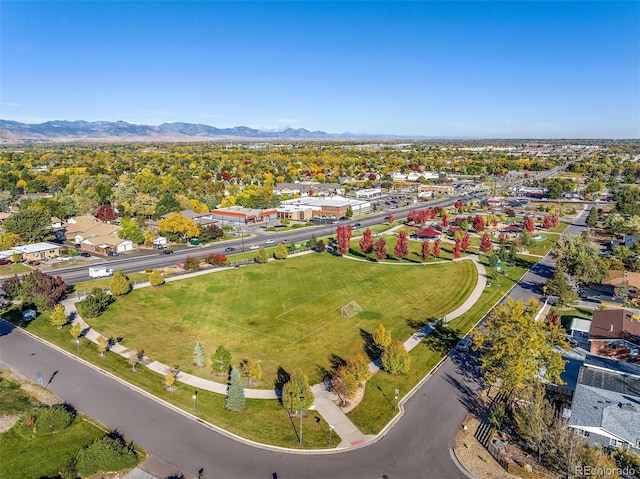drone / aerial view with a mountain view