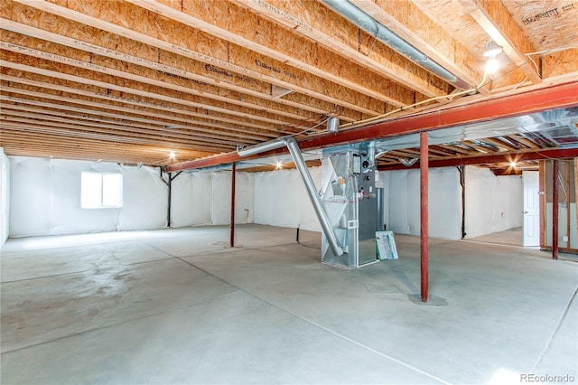 basement with heating unit