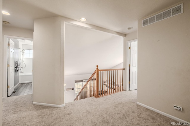 291 Las Lomas St, Brighton, CO 80601 - hall featuring carpet flooring, an upstairs landing, and recessed lighting
