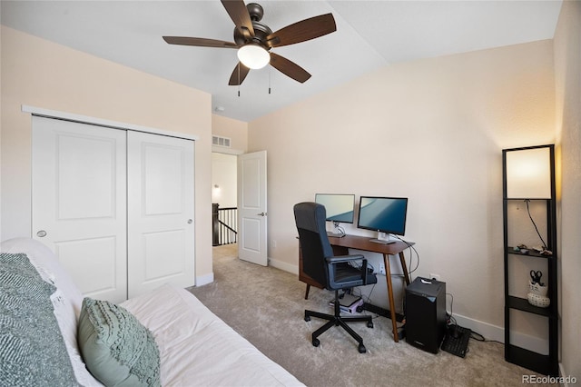 4177 E 98th Pl, Thornton, CO 80229 - carpeted home office with a ceiling fan and vaulted ceiling