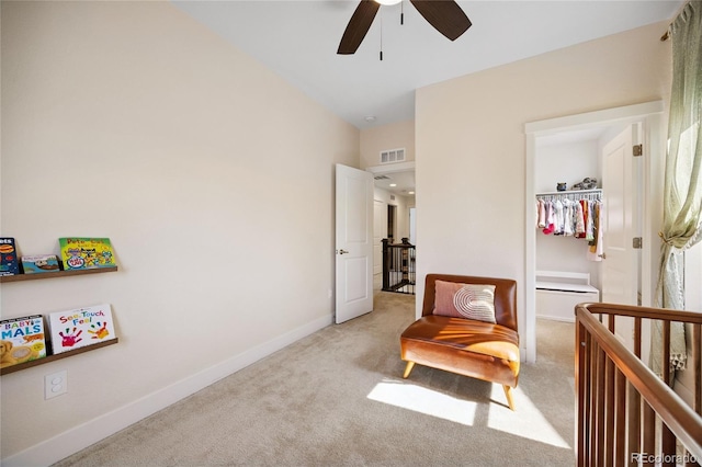 4177 E 98th Pl, Thornton, CO 80229 - living area with light colored carpet and a ceiling fan