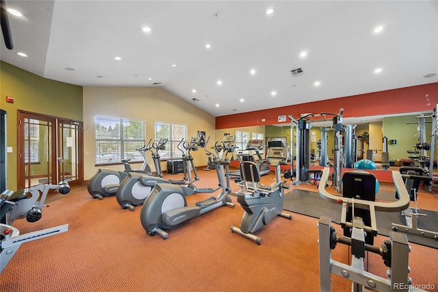4177 E 98th Pl, Thornton, CO 80229 - exercise room with lofted ceiling and recessed lighting