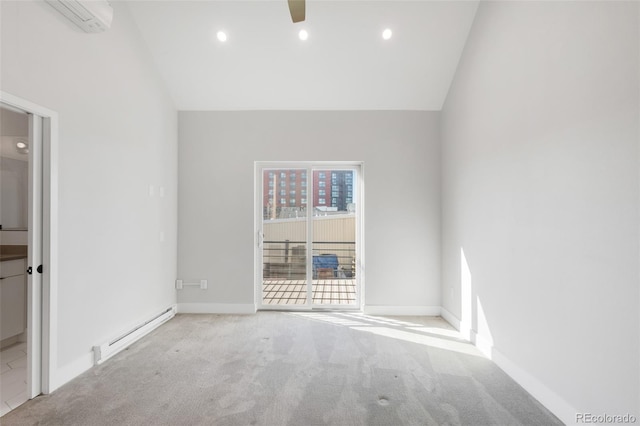 4232 Jason St Unit 2, Denver, CO 80211 - unfurnished bedroom with lofted ceiling, baseboard heating, carpet flooring, ensuite bath, and recessed lighting