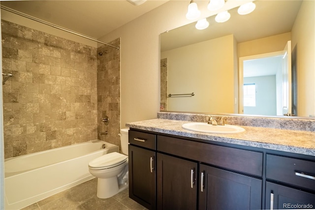 full bathroom with vanity, toilet, shower / washtub combination, and tile patterned floors