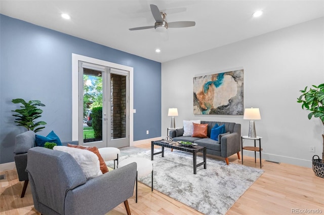 2745 Java Ct, Denver, CO 80211 - living room featuring a ceiling fan, wood finished floors, french doors, and recessed lighting