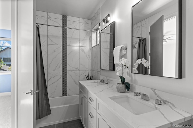 2745 Java Ct, Denver, CO 80211 - bathroom with double vanity and shower / bath combination with curtain