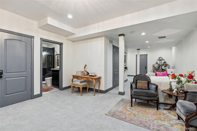 14938 Vienna Cir, Parker, CO 80134 - sitting room with light colored carpet, baseboards, and recessed lighting