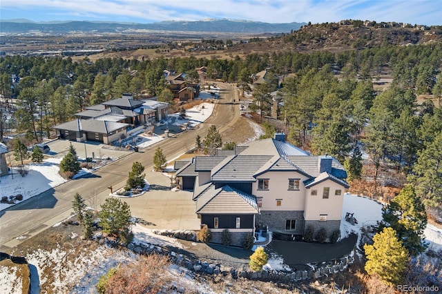 drone / aerial view with a mountain view