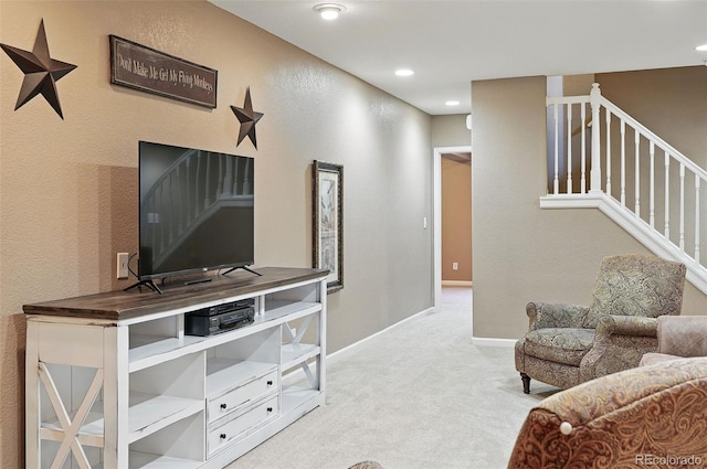 5683 Fig Way, Arvada, CO 80002 - living area featuring carpet flooring and stairway