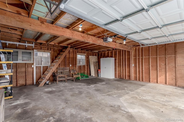 garage with a garage door opener
