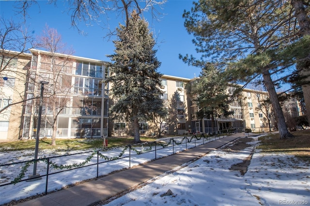 view of snow covered property