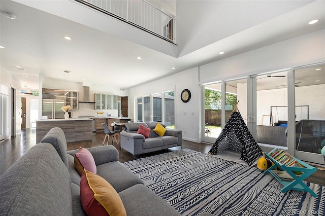 3057 S University Cir, Englewood, CO 80113 - living room with dark wood-type flooring, recessed lighting, and ceiling fan