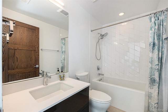 3057 S University Cir, Englewood, CO 80113 - bathroom featuring vanity, shower / bath combination with curtain, and recessed lighting