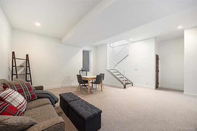 3057 S University Cir, Englewood, CO 80113 - living room with stairway, carpet, and recessed lighting