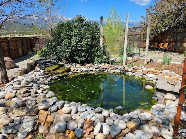 11679 US Highway 50, Howard, CO 81233 - fenced backyard featuring a small pond and a mountain view