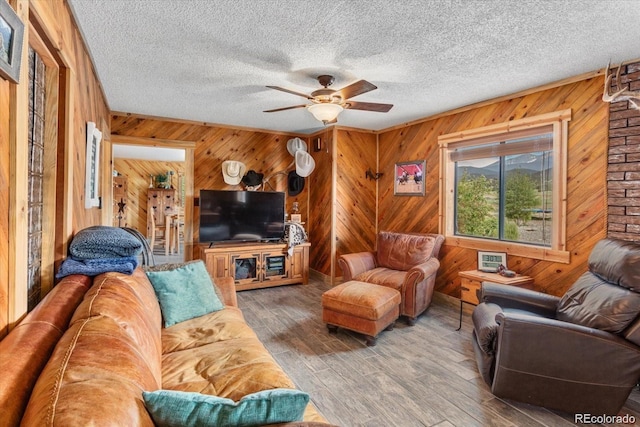 11679 US Highway 50, Howard, CO 81233 - living room with ceiling fan, wood walls, and wood finished floors